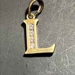 Gold Initial 'L' Pendant with Crystals